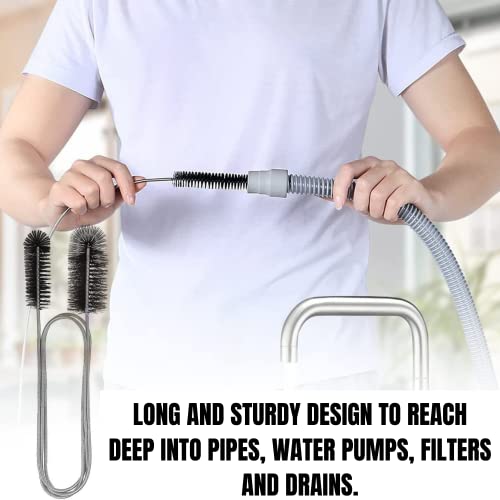 72" Drain Auger Clog Remover Tool & Pipe Brush, Black | Flexible plumbing snake & double ended nylon cleaning brush. Perfect for bathroom sink, shower, bathtub, and kitchen drains.