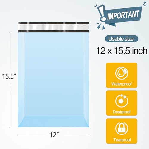 Famagic Poly Mailers 12x15.5 Inches 200 Pcs Light Blue Packaging Shipping Bags Mailing Envelopes Bag Self Seal Waterproof and Tear-Proof Poly Mailers Bags for Small Business Clothing Boutique - color: Light Blue, size: 12x15.5