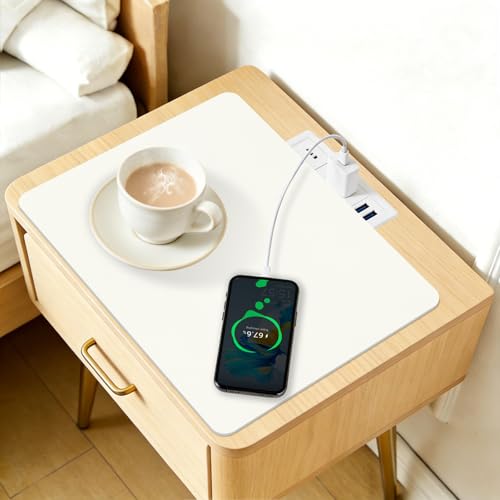 Cuttable PU Leather Nightstand Mat - 13.8x10.8in, Waterproof, Heat Resistant & Non-Slip Night Stand Accessories, Bedside Table Mat, Dresser Protector Top, End Table Cover, Small Desk Mat, Cream White - color: Creamy-white, size: 13.8L x 10.8W