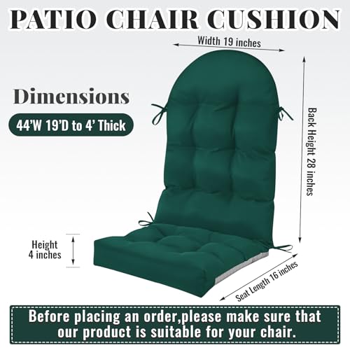Geelin 2 Pcs Outdoor Patio Chair Cushion Thick High Back Adirondack Chair Cushion Tufted Weather & Fade Resistant Anti-Slip Outside Rocking Chairs Pads with Ties, 44 x 19 x 4 Inch (Dark Green) - color: Dark Green