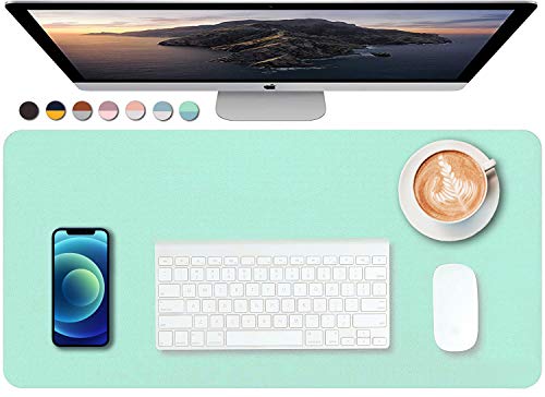 SUJAYU Dual Sided PU Leather Desk Pad, Mouse Pad, Office Desk Mat, Non-Slip Laptop Desk Pad, Waterproof Desk Writing Pad for Office and Home (23.6" x 11.8", Green+Blue) - color: Green+blue, size: 11.8" x 23.6"
