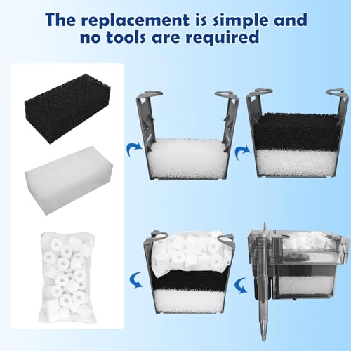 Aquarium Filter Media Replacement for AquaClear 50 Power Filter, Three-Stage Filtration Tank Filter Maintenance Kit, Fish Tank Filter for 20- to 50-Gallon Aquariums
