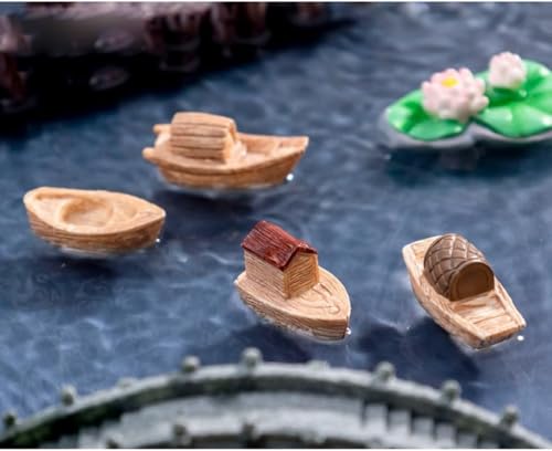 8 Pcs Miniature Resin Boat Ornaments – Wooden Ship Figurines for Fairy Garden, Aquarium & Fish Tank Decor, Dollhouse Accessories, Micro Ocean Landscape & Home Nautical Decoration