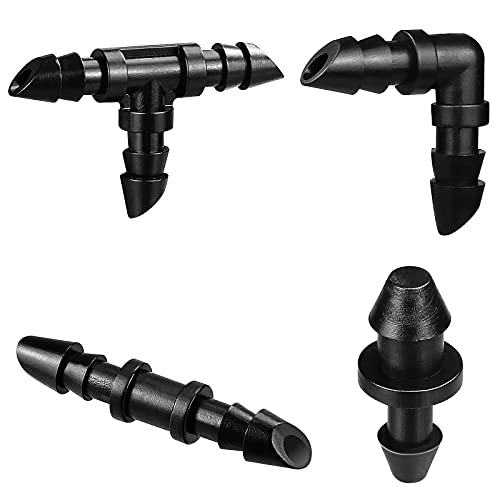120 Pack Drip Irrigation Fittings Kit - Barbed Connectors for 1/4" Tubing,Includes 50 Couplings,40 Tees, 20 Elbows and 10 End Plugs for Drip or Sprinkler Systems - size: 120P-Irrigation Fittings Set