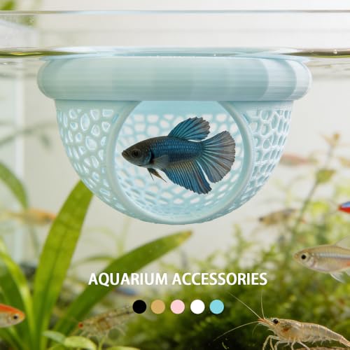 Floating Betta Hammock and Shrimp Feeder, Cave and Hammock, Small Fish Feeding Ring & Resting Spot, Fish Tank Accessories (Light Blue) - color: Light Blue