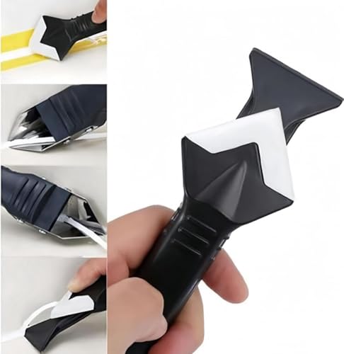 Silicone Caulking Tool 3 in 1, Glass Glue Angle Scraper, Stainless Steelhead Caulk Remover and Sealant Scraper, for Kitchen Bathroom Window and Frames Sealant Seals - style: Classic Black