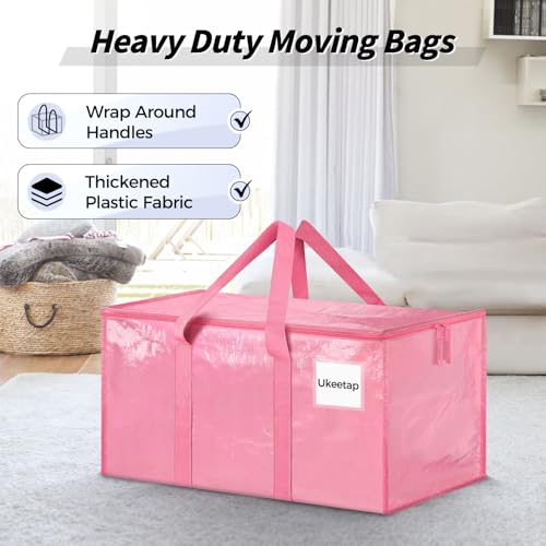 16 Pack Extra Large Heavy Duty Moving Bags, Pink Storage Bins with Lids, Reinforced Handles & Heavy-Duty Zippers Moving Boxes Storage Bags Totes for Clothes Packing, Dorms, College Supplies, Pink - color: Pink, size: 16 Pack