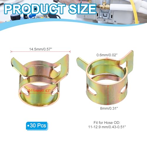 PATIKIL Spring Band Hose Pipe Clamps for 11-12.9 mm OD Hose, 30 Pack Silicone Vacuum Constant Tension Band Clips for Fuel Line Silicone Air Hose Tube Water Pipe, Gold - size: 11-12.9 mm