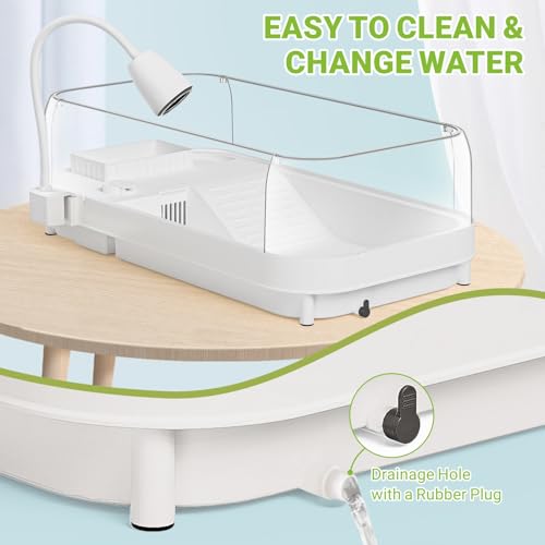 Moonorange Large Turtle Tank Kit (Tank+Lamp+Filter), Acrylic Turtle Tank Starter Kit with Heightened and Curved Fences, Bottom Drainage, Multi-Function Areas - color: White (Large Kit)