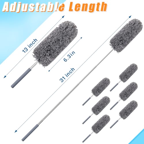 Tanlade 12 Pcs Microfiber Feather Duster for Cleaning 13-31 Inch Extendable Cobweb Dusters Ceiling Fan Duster Washable Bendable Tool for Office Car Window Furniture (Gray) - color: Gray
