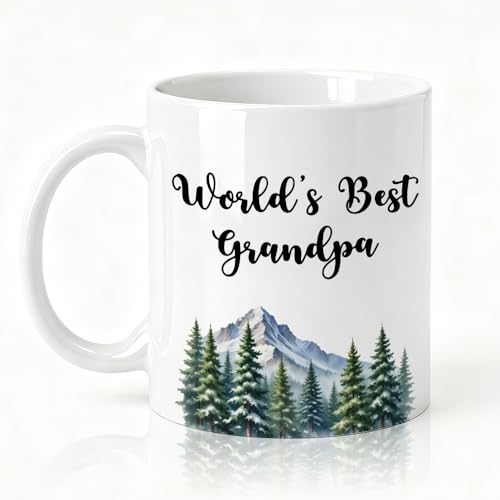 World’s Best Grandpa Ceramic Mug, Forest Watercolor Style Drinking Cup For Best Grandpa, Funny Mountain Theme Coffee Mug For Men, Christmas Retirement Thank You Gifts For Grandfather - color: White16
