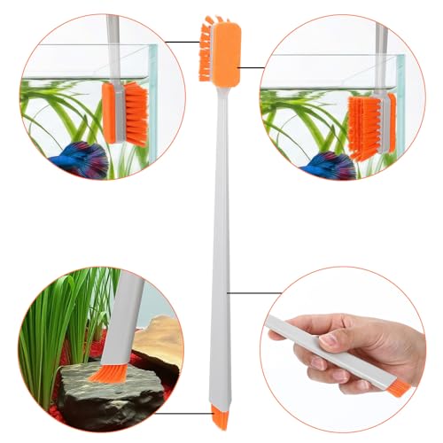 2 Pcs Small Fish Tank Cleaner Brush with Fishing Net Algae Scraper Fish Tank Brush Scrubber Sponge Tool Long Handle for Cleaning Glass Acrylic Aquariums Home Kitchen