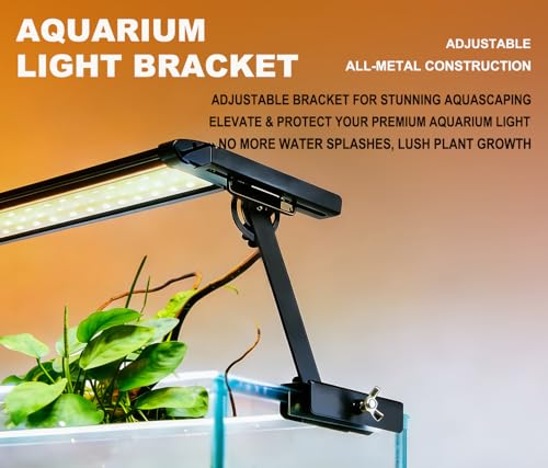 Metal Aquarium Light Riser Clamp, 2Pcs | Full Metal, Fits Rim Up to 0.9”, Max 4.9” Wide Light, 0-6.5” Adjustable Height
