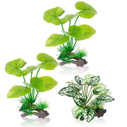 3-Pack Artificial Aquarium Plants Set - 2×6 inch & 1×5 inch Realistic Plastic Fish Tank Decor with Weighted Base for Betta Tanks, Aquascaping, Reptile Terrariums