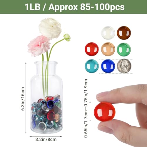 SUREAM 1 LB Glass Marble Beads, Assorted Mix Colors Firepit Glass Rock, Decorative Flat Marbles for Vases Fillers Aquarium Fish Tank Rocks DIY Crafts Table Scatter Decor - color: Colorful