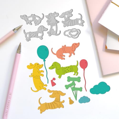 Balloon Dachshund Die Cuts, Carbon Steel Die Cuts Cutting Dies Dog Frame Stencils Scrapbooking Embossing Template Dies for Card Making Party Greeting Embossing Invitation Photo Album - style: Balloon dachshund