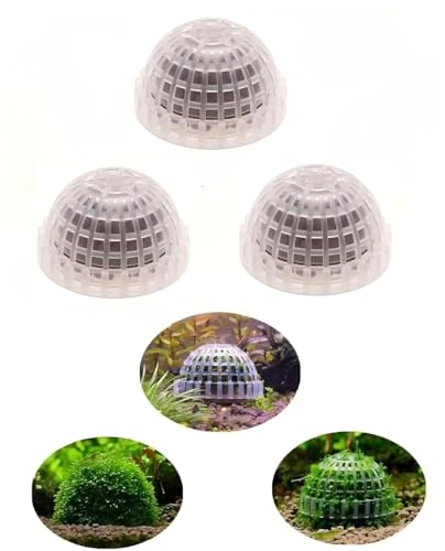 3 Pack Aquarium Moss Ball Holder, Hollow-Designed Plastic Plant Holder with Filter Stone for Shrimp & Fish Tank Decorations