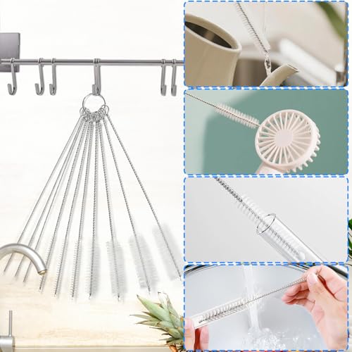 Ixiaoyoo Cleaning Brushes Set, 10 Pieces 8 Inch Nylon Tube Brush + 60 Inch Flexible Long Drain Brush, Hose Pipe Brush, Suitable for Home Kitchen, Bathroom, Fish Tank, Water Pump Accessories (White) - color: White Cleaning Brush Set