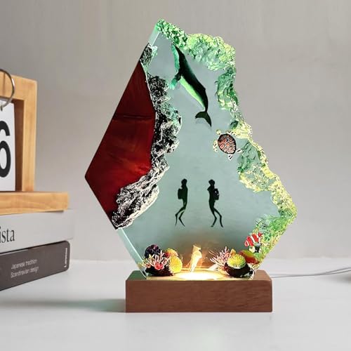 Humpback Whale Ocean Resin Lamp, Handmade Table Relaxing Mood Lamp with USB Port, Art Ornaments for Home Office Decor, Scuba Diver Gift for Birthday Holiday, Valentine's Day Gifts for Husband - color: Humpback Whale, size: S