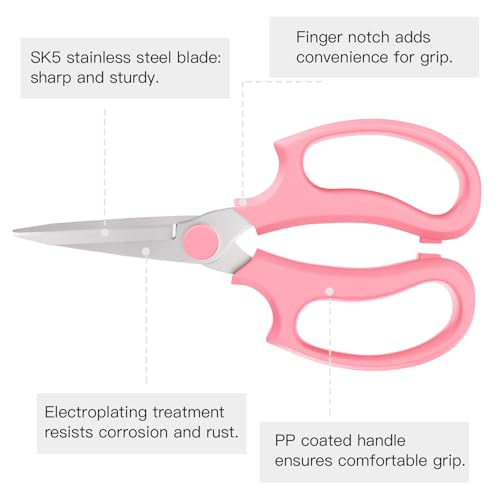 Housolution Flower Scissors, Strong Floral Shears, Premium Steel Pointed Garden Pruning Shears Floral Fruits Leaf Scissors Hand Pruner Snip Trimming Tool for Gardening Flower Arrangement, Pink - color: Pointed-pink, size: 1 Pack