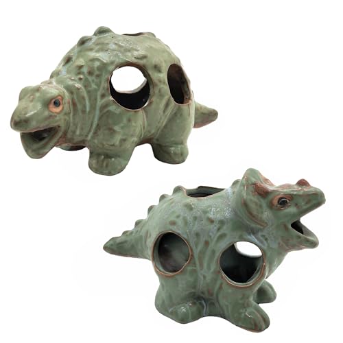 M2cbridge Aquarium Ceramic Cave Rock for Betta Shrimp Cichlid Fish Hideout Decor (Small Dinosaur 2pcs) - color: Small Dinosaur 2pcs