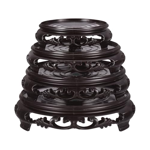 PATIKIL Planter Display Stand, 5.9 Inch Dia Plastic Round Bonsai Base Imitation Wood Style Stand Holder Home Decor Display for Table Lamp Teapot Base, Black - size: 5.9 Inch