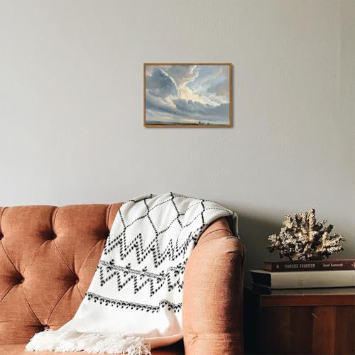 OIQArtOIQ Vintage Landscape Canvas Wall Art Framed Natural Scenery Painting Artwork Prints France Country Wilderness Farmhouse Decor Pictures Kitchen Bedroom Living Room Bathroom - color: Cloud, size: 12x16 in