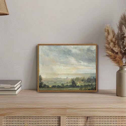 OIQArtOIQ Vintage Framed Wall Art Pastoral Landscape Canvas Art Prints Rustic Farmhouse Pictures Wall Decor Modern Cottagecore Paintings Artwork For Bedroom Kitchen Bathroom Office Living Room - color: Cloudy Sky, size: 8x10 in