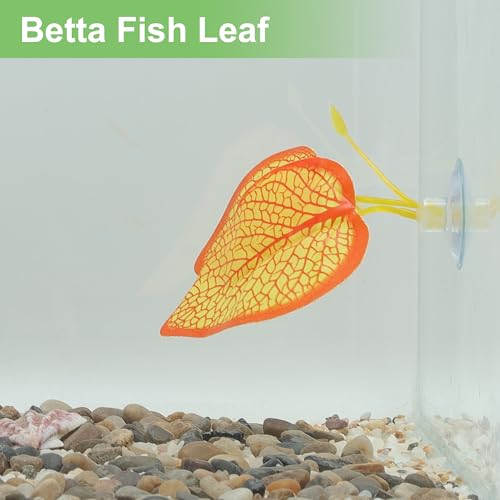 Betta Fish Leaf, Natural Habitat Simulation for Betta Spawnings Grounds, Betta Spawnings Leaves, Resting Bed, Large Small Leaves, Orange Yellow