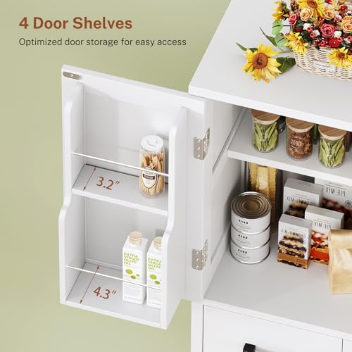 TEENFON 53" H Pantry Cabinet with 2 Drawers, Kitchen Storage Cabinet with 4 Door Shelves, Kitchen Pantry for Living Room, Dining Room, Bathroom, White - color: White Door Shelves
