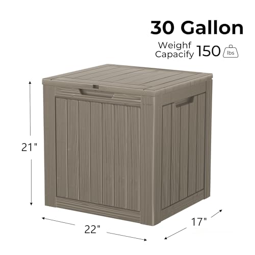TARKARI 35 Gallon Small Waterproof Outdoor Storage Box, Resin Deck Box Lockable for Patio Furniture, Garden Tools, Pool Accessories, UV-Resistant for All Weather Use, Greige - color: Coffee, size: 35 GAL