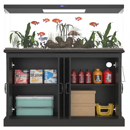 JIJIWANG 55-75 Gallon Fish Tank Stand with Power Outlet, 4-Cabinet Reptile Tank Stand for Turtle Terrarium, Heavy Duty, Black - color: Black, size: 50"L x 20"W x 36.2"H