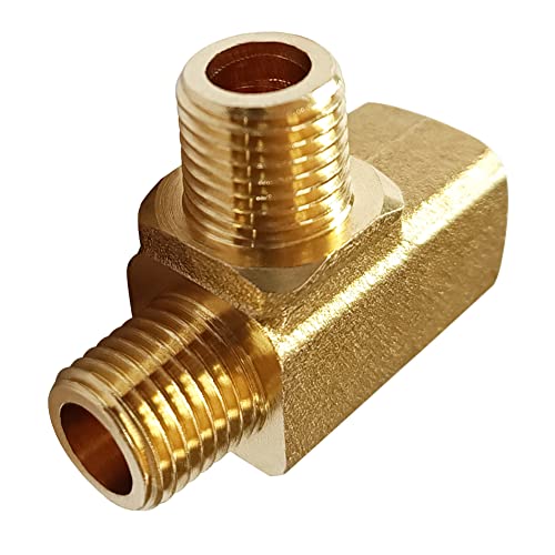 Uenede 2PCS Brass Tee Pipe Fitting 1/4" NPT Male to 1/4" NPT Male to 1/4" NPT Female for Water/Oil/Gas - style: Male x Male x Female