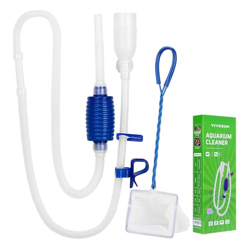 VIVOSUN Aquarium Gravel Cleaner Siphon Fish Tank Vacuum Cleaner with Fishing Net Long Nozzle Water Flow Controller - BPA Free