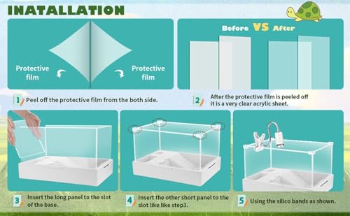 Acrylic Turtle Tank Aquarium with Quiet Water Pump, 3.96gallons, 360° View, Easy to Assemble, Durable for Small Turtles & Reptiles - size: M+Water Pump