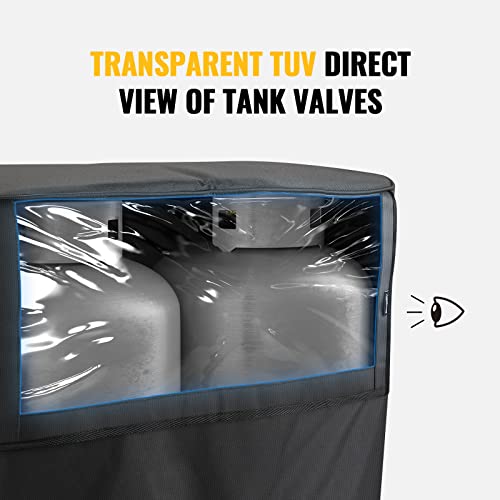 BougeRV Propane Tank Cover, Visible Valve, Fit Dual 20lb Tanks, Waterproof 600D Oxford Replacement Covers for Trailer/Camper, RV Parts Accessories (Black) - size: 20LB