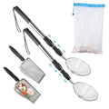 Beach Sand Sifter, 2 Beach Sifting Sand Telescoping Pole Sets with Scoops, Baskets, Mesh Bag, for Picking Up Shells Shovels Shark Teeth