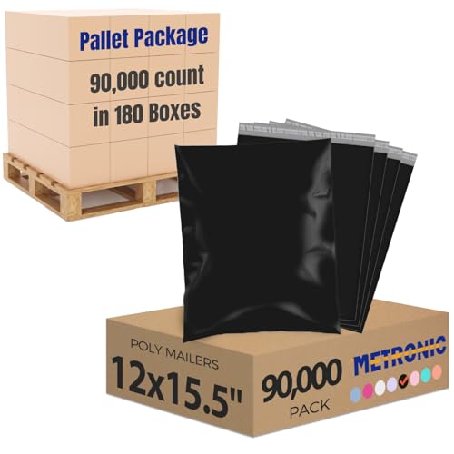 Metronic Poly Mailers 90000 Pack 12 x 15.5, Strong Adhesive Shipping Envelopes for Clothing, Waterproof Shipping Bags for Businesses, Flexible Mailers Poly Bags, Packages Bags Bulk, Black - color: Black, size: 12x15.5 90,000 pieces