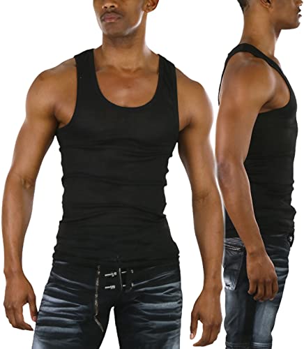ToBeInStyle Men's Slim Fit Cotton Blend Solid Color Scoop Neck Tank Tops - color: 3-pack: Black, size: Medium