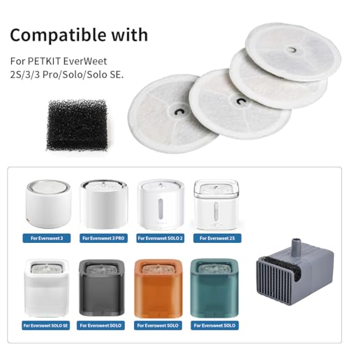12pcs Cat Fountain Filters with Pre-Filter Sponges for E versweet 2S/3/3 Pro/Solo/Solo SE Quadruple Filter System 3.0 Replacement Filters
