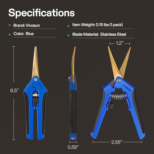 VIVOSUN 6-Pack 6.5 Inch Gardening Scissors Hand Pruner Pruning Shear with Titanium Coated Curved Precision Blades - style: Blue Curved Blade