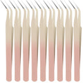 Honoson 9 Pieces Curved Pointed Craft Tweezers Stainless Steel Precision Tweezer with Protective Cover for Rhinestones Dried Flowers Craft Stickers Eyelash Extension Jewelry Making (Gradient Pink) - color: Gradient Pink