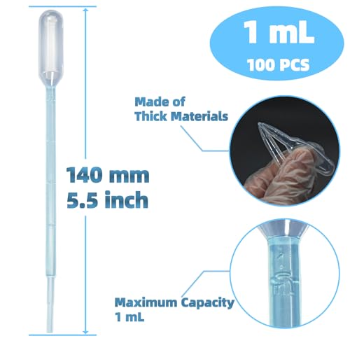 Zkupanx 1mL Pipettes Dropper 100PCS, Premium Disposable Plastic Transfer Pipette for Essential Oils, Lab, Health Care, Crafts, Measuring and Transferring a Variety of Liquids - Eye Dropper - size: 1mL 100PCS