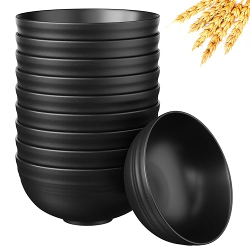 Quatish 10 PCS Unbreakable Cereal Bowls,Dishwasher & Microwave Safe Wheat Straw Bowls, Easy-to-Clean Lightweight Desserts & Soup Bowl, Portable for Picnics ，Snack Plastic Bowls Set,Black - color: Black