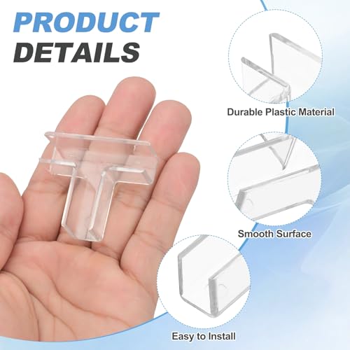 uxcell 24Pcs Plastic Glass Connector, Suitable for 10mm Thick t Shaped Glass to Glass Clamp, Fixing Bracket Rimless Clip Holder for Aquarium Fish Tank Display Shelves, Transparent - color: Transparent, size: 10mm