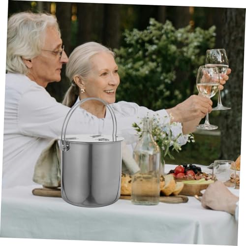 Stainless Steel Portable Ice Cube Storage Bucket with Handle Multi-Function Wine Cooler for Parties Picnics and Camping Events Capacity Beverage Pail for Cold Drinks