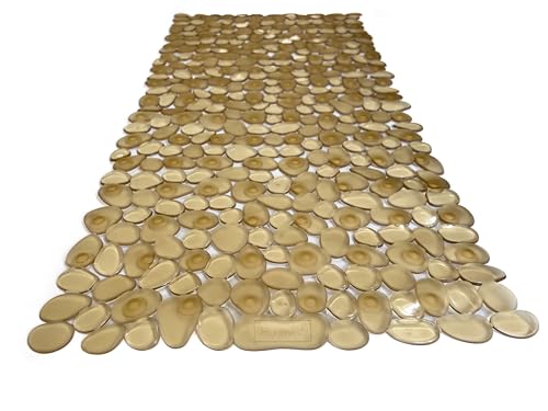 “Pebbles” Non-Slip Bathtub/Shower Mat 27.5”x14” Rectangular, Non-Toxic, Safe, Clean, Machine-Washable, Superior Grip & Drainage, Vinyl, for Smooth Floors ONLY, Transparent Light Brown - color: Transparent Light Brown, size: 27.5" x 14" (Rectangular)