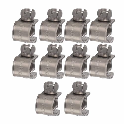 10pcs Stainless Steel Hose Clamps – Adjustable 6-20mm Fuel Line Pipe Clips for Air, Water, Silicone & Fuel Hoses (6-8Mm) - size: 6-8Mm