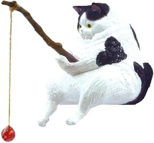 Cat Fishing Statue Decor, Resin Aquarium Ornament, Mini Tank Decoration, for Tanks Desk Yard Pond, Indoor Outdoo (Yellow)