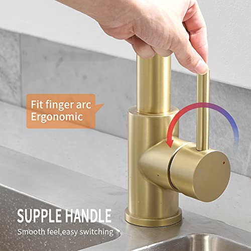 Kitchen Faucets with Pull Down Sprayer 304 Stainless Steel Industrial Single Handle One Hole Faucet for Farmhouse Camper Laundry Utility Rv Wet Bar Sinks Gold 9009K - color: C - Brushed Gold